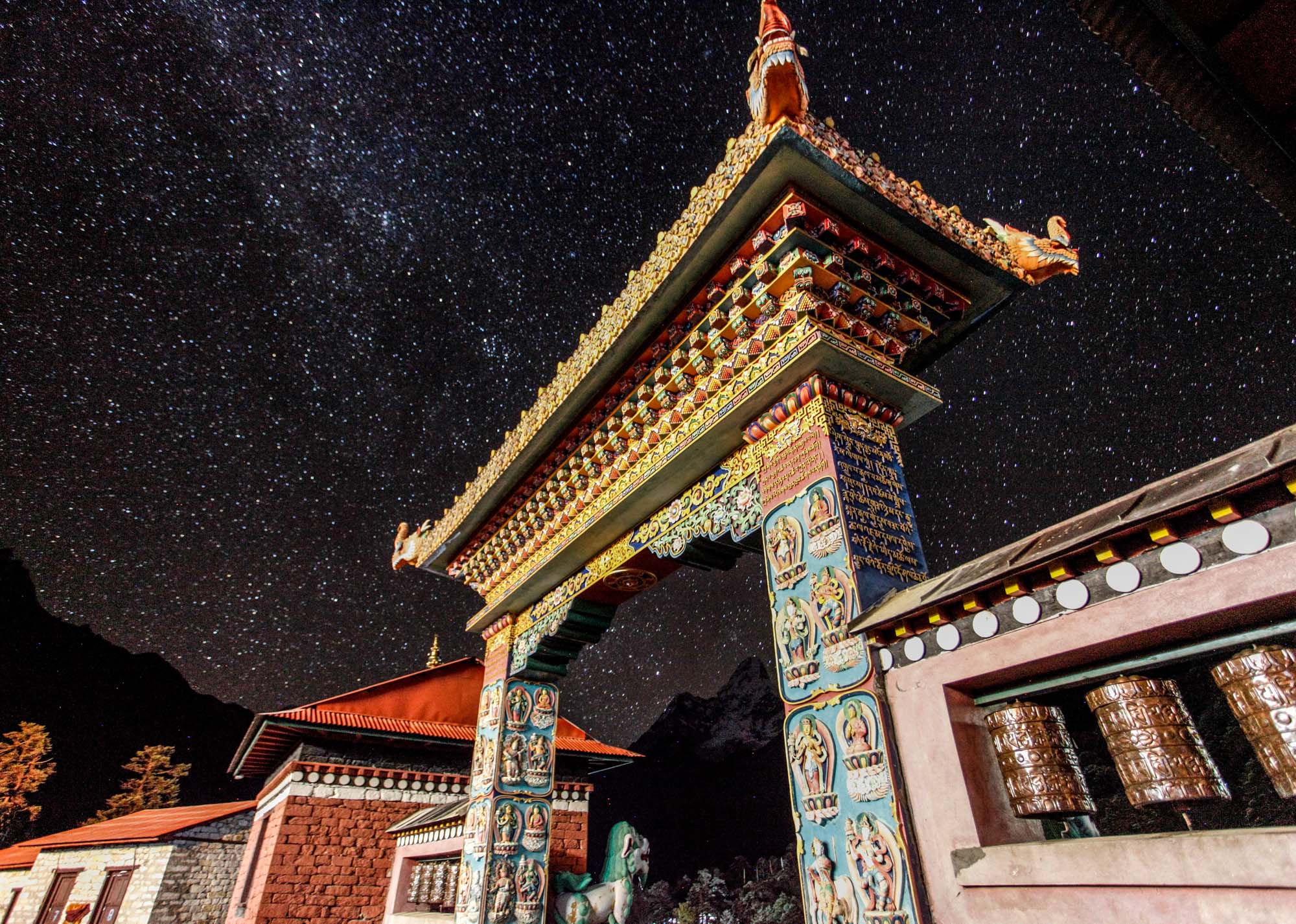 Dramatic night photo of Buddhist monastery with stars in background, Tengboche Monastery, Nepa | Night Photography | Travel Photographyl