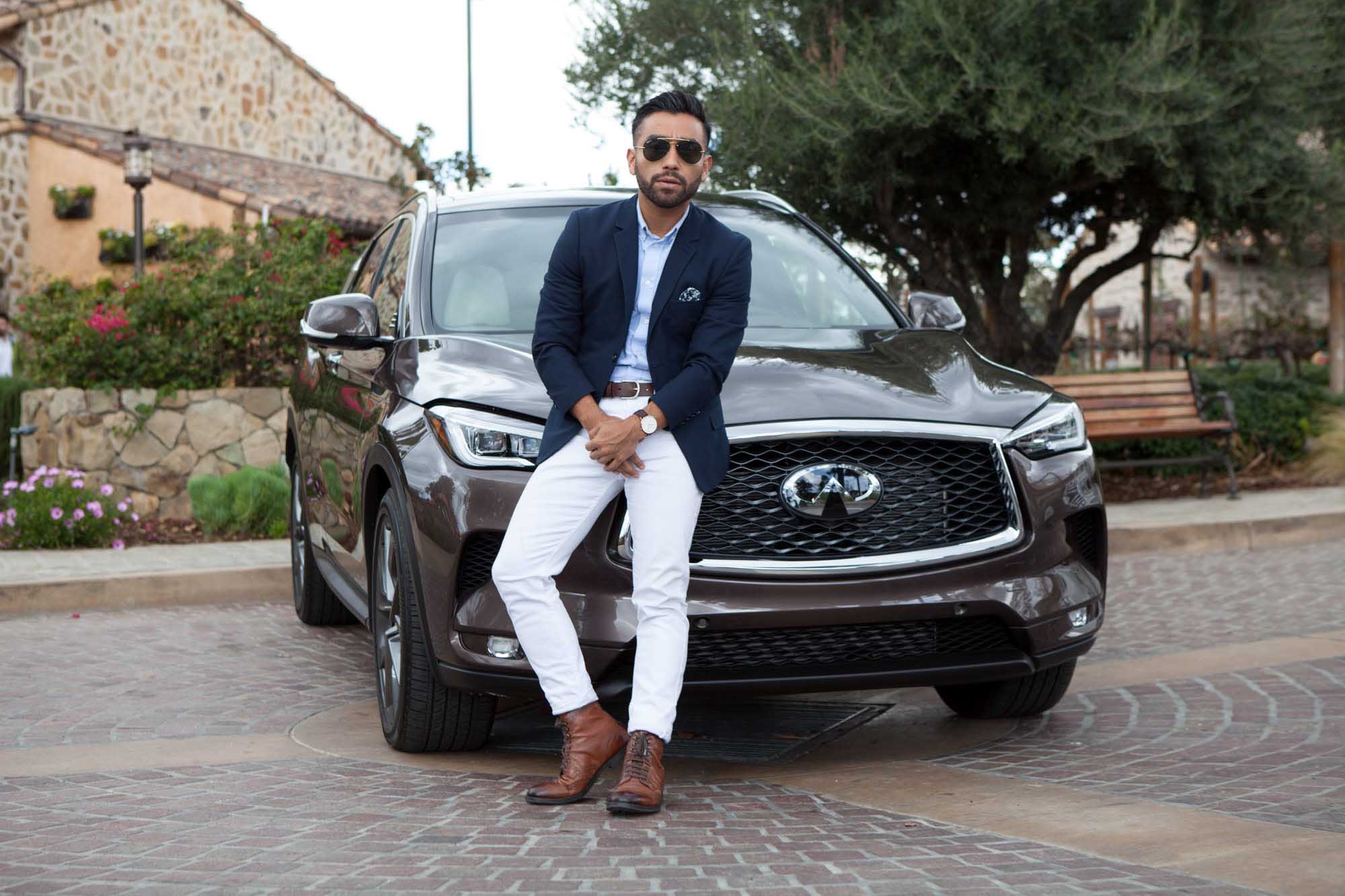J Fig - @rule_of_thumbs in front of Infiniti QX-50 |  Car Photography | Fashion Photography | Male Model