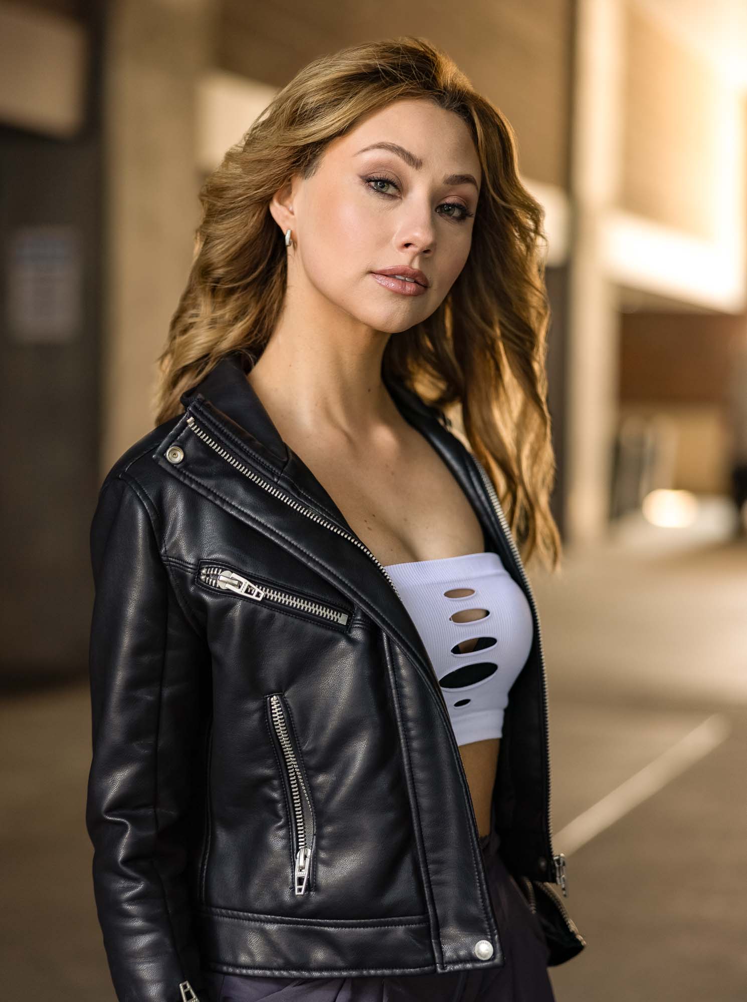 Denver fashion model in leather jacket sexy