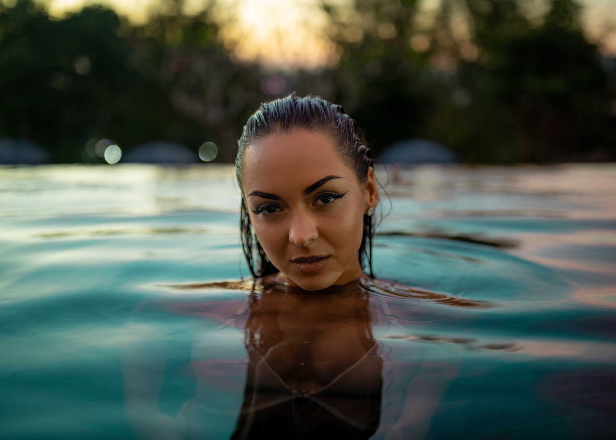 Eniko Kesmarki in infinity pool at sunset | Krabi, Thailand | Travel Photography | Fashion Photography | Swimsuit Photography